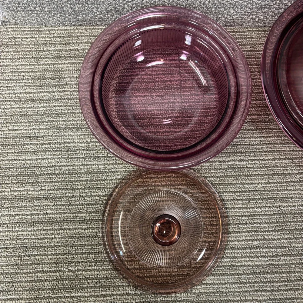 Corning Vision Casserole Dish Cranberry 1 Quart V-31-B, & 24 oz V-30-B USA Set 2